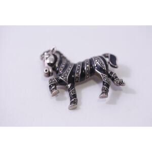 Sterling, Judith Jack, Zebra, Brooch, Silver Black, Pin, Vintage ~ 260120-WH 905